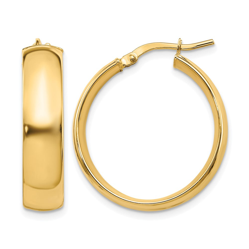 14K 6mm High Polished Hoop Earrings, 25 x 6 mm