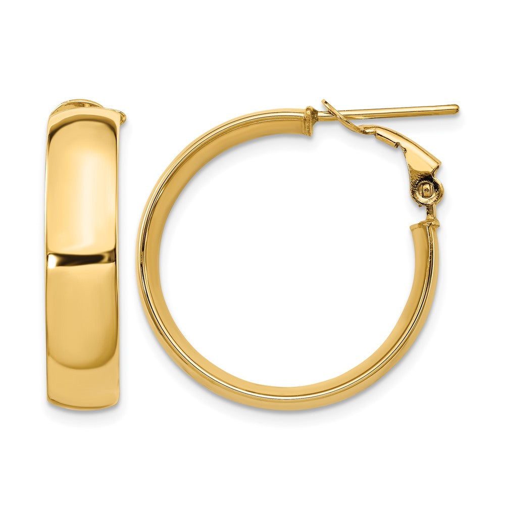 14K 6mm High Polished Omega Back Hoop Earrings, 25 x 6 mm