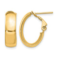 14K 6mm High Polished Oval Omega Hoop Earrings, 18 x 7.5 mm