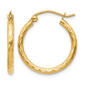 14K Polished and Diamond-cut Round Hoop Earrings, 20 x 2 mm