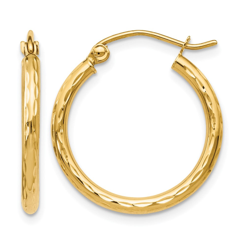 14K Polished and Diamond-cut Round Hoop Earrings, 20 x 2 mm