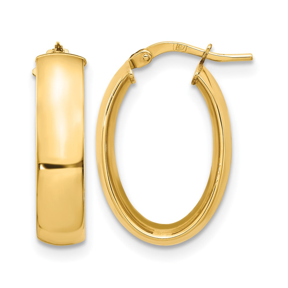 14K 6mm High Polished Oval Hoop Earrings, 20 x 6 mm