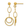 14K Polished and Textured Post Dangle Earrings, 30 x 13 mm