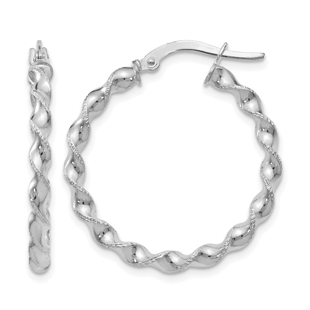 14K White Gold Twisted Hoop Earrings, 26 x 2.5 mm