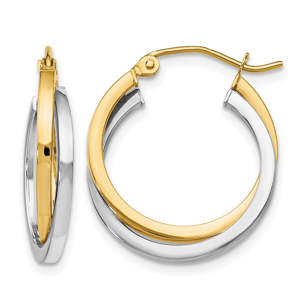 14K Two-tone Polished Intertwined Hoop Earrings, 26 x 4.25 mm