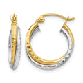 14K Two-tone D/C Bypass Hoop Earrings, 16 x 4 mm