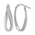 14K White Gold Polished Glimmer Infused Oval Hoop Earrings, 28 x 3.75 mm