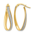14K Polished Glimmer Infused Oval Twist Hoop Earrings, 28 x 3.75 mm