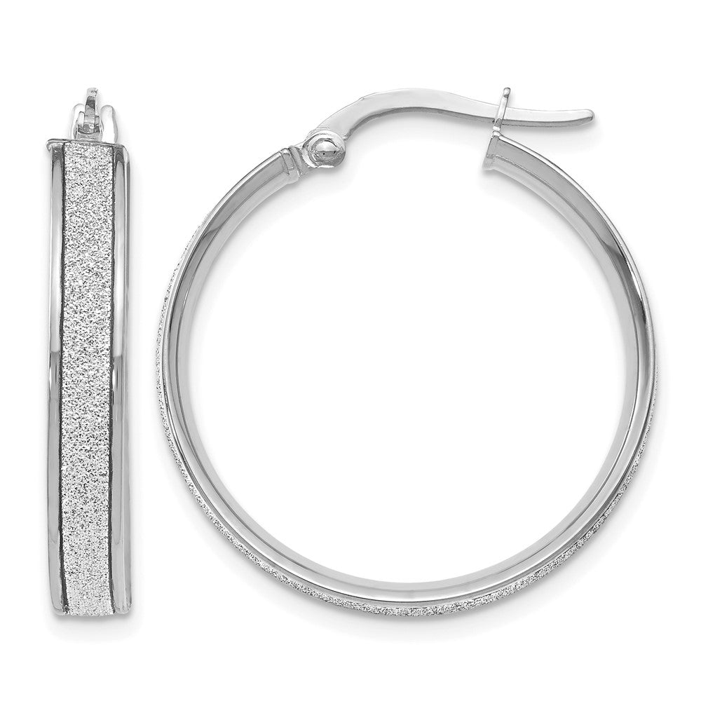14K White Gold Polished Glimmer Infused Hoop Earrings, 25 x 25 mm