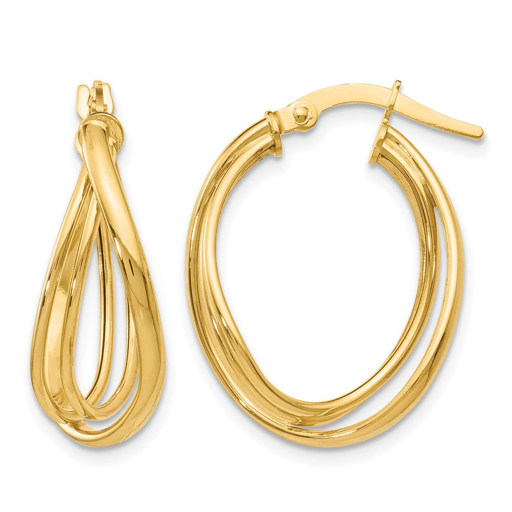 14K Polished Twist Hoop Earrings, 21 x 10 mm