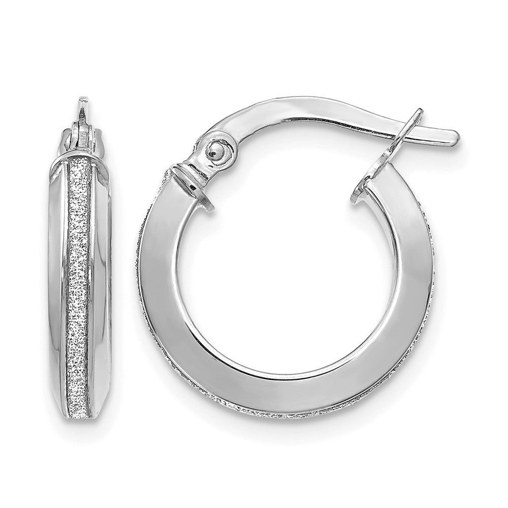 14K White Gold Polished Glimmer Infused Hoop Earrings, 14.5 x 3 mm