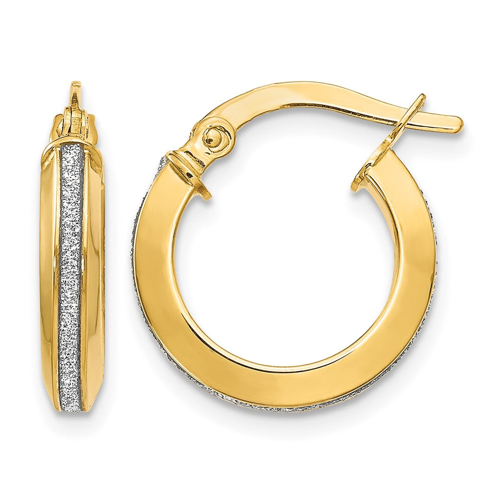 14K Polished Glimmer Infused Hoop Earrings, 14.5 x 3 mm