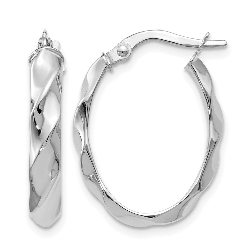 14K White Gold Polished Twisted Oval Hoop Earrings, 22 x 4 mm