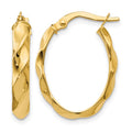 14K Polished and Twisted Oval Hoop Earrings, 22 x 4 mm