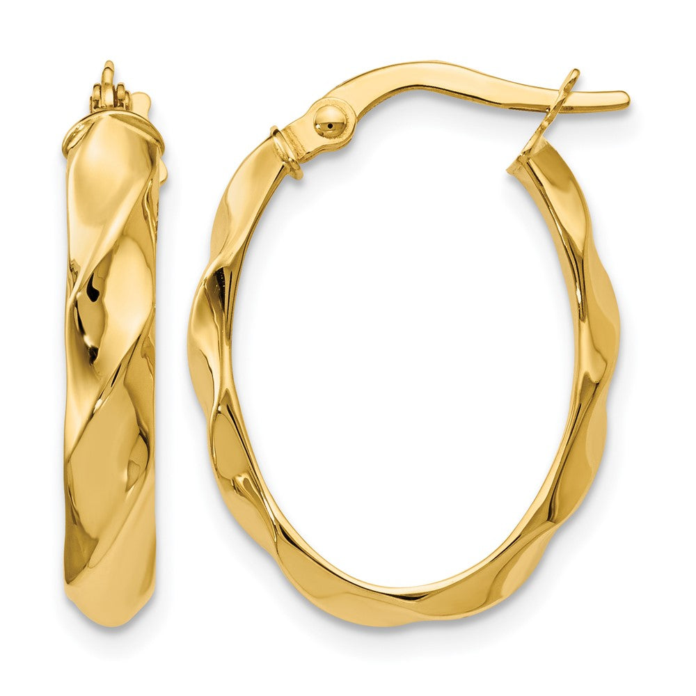 14K Polished and Twisted Oval Hoop Earrings, 22 x 4 mm