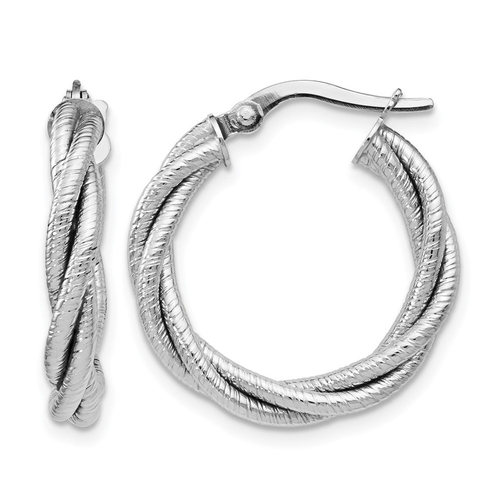14K White Gold Twisted Triple Twist Hoop Earrings, 21 x 3.5 mm