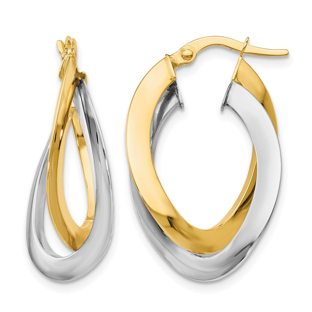 14K Two-tone Polished Twisted Double Hoop Earrings, 27 x 11 mm