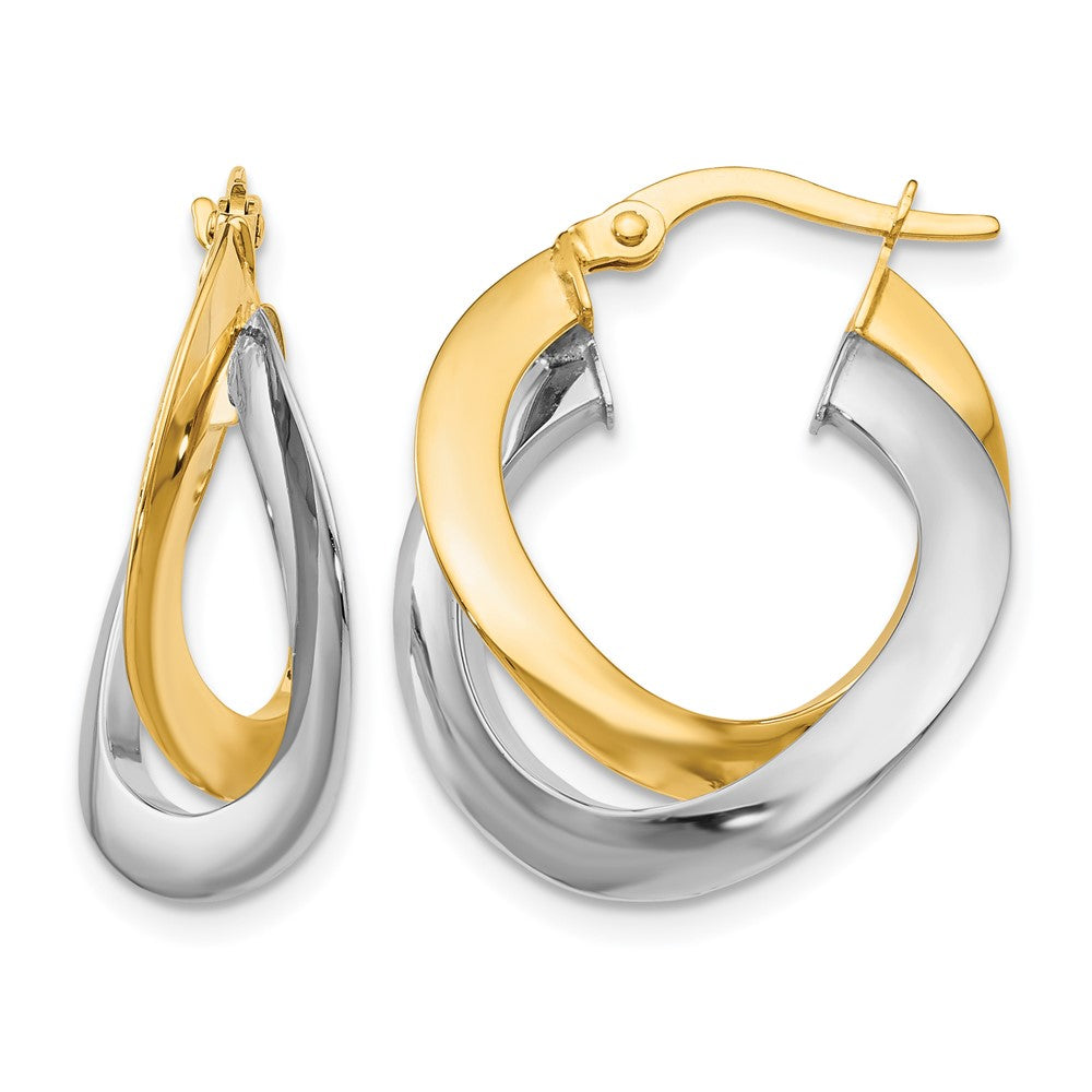 14K Two-tone Polished Twisted Double Hoop Earrings, 21 x 10 mm