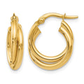14K Polished Twisted Double Hoop Earrings, 15 x 4 mm