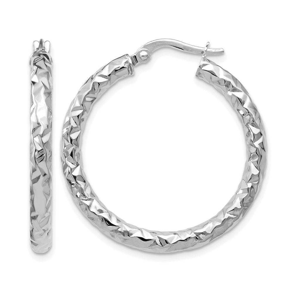 14K ForeverLite White Gold Polished and Textured Earrings, 30 x 3 mm