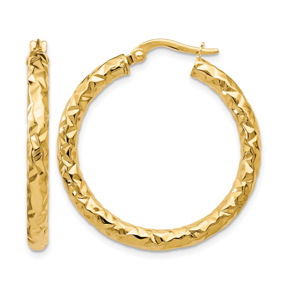 14K ForeverLite Polished and Textured Hoop Earrings, 24 x 3 mm