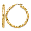14K ForeverLite Polished and Textured Hoop Earrings, 35 x 3 mm