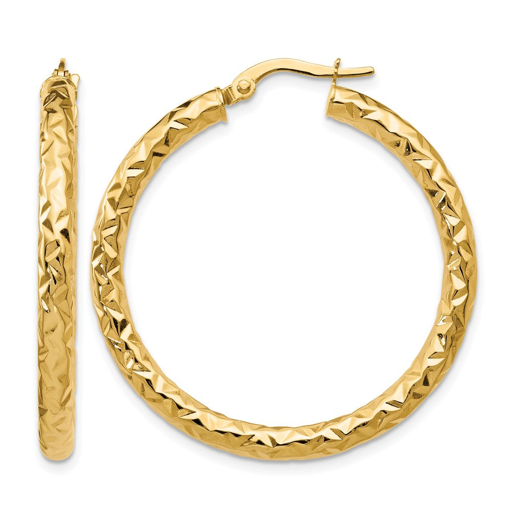 14K ForeverLite Polished and Textured Hoop Earrings, 35 x 3 mm
