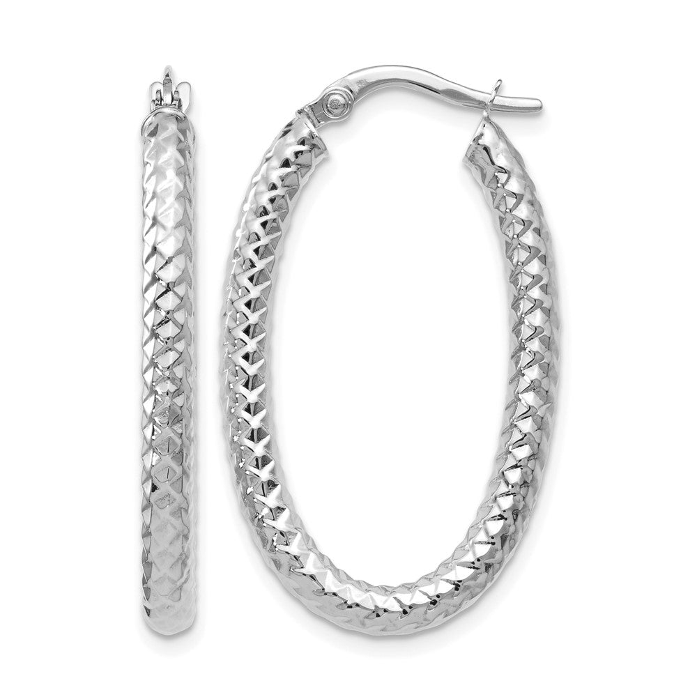 14K ForeverLite White Gold Polished and Textured Earrings, 32 x 3 mm