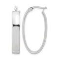14K with White Rhodium Plating Polished Oval Hoop Earrings, 35 x 6 mm