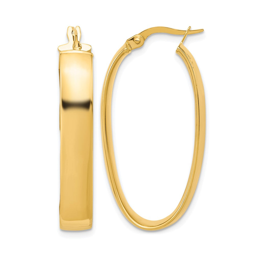14K Polished Oval Hoop Earrings, 35 x 6 mm