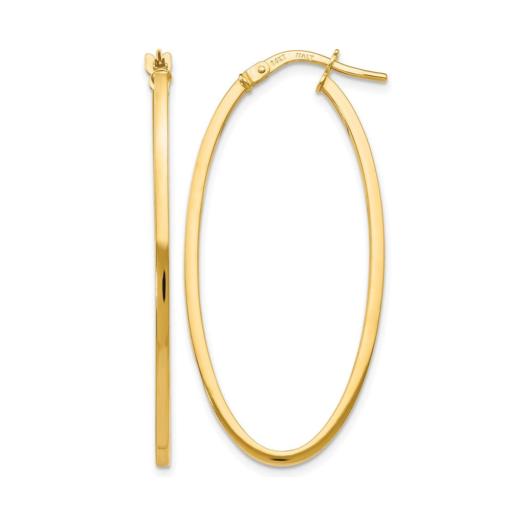 14K Polished Oval Hoop Earrings, 40 x 1.5 mm