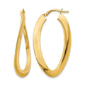 14K Polished Twisted Oval Hoop Earrings, 38 x 21 mm