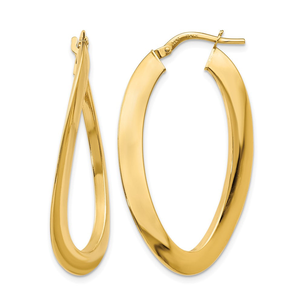 14K Polished Twisted Oval Hoop Earrings, 38 x 21 mm