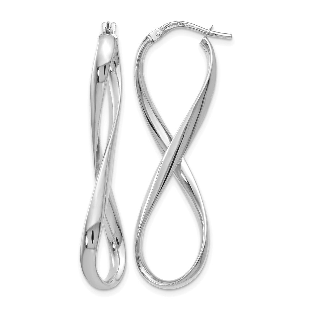 14K White Gold Polished Infinity Hoop Earrings, 46 x 3 mm