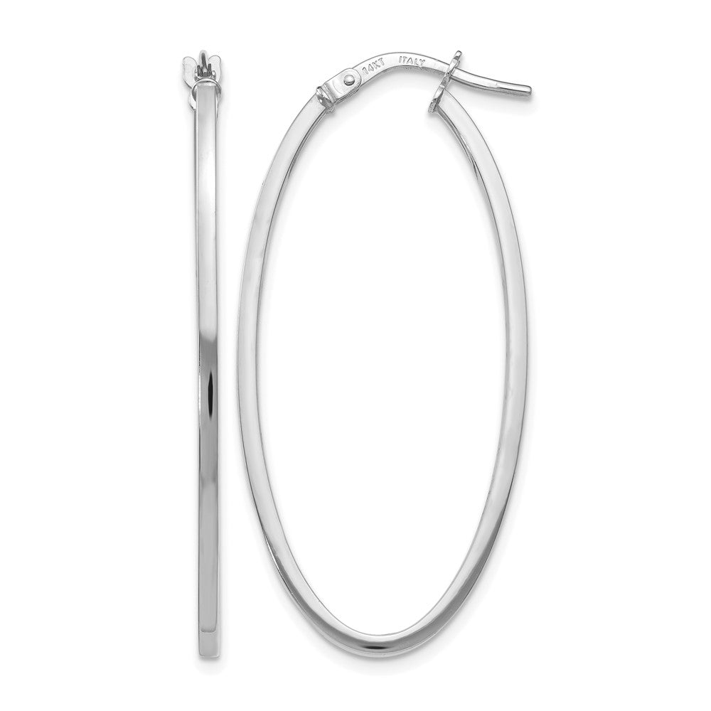 14K White Gold Polished Oval Hoop Earrings, 40 x 1.5 mm