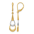 14K Two-tone Polished Leverback Earrings, 41 x 10 mm