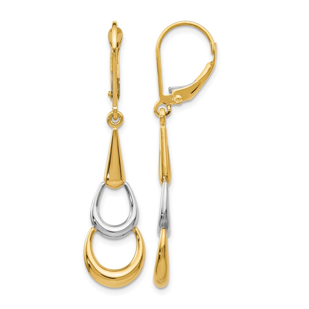 14K Two-tone Polished Leverback Earrings, 41 x 10 mm