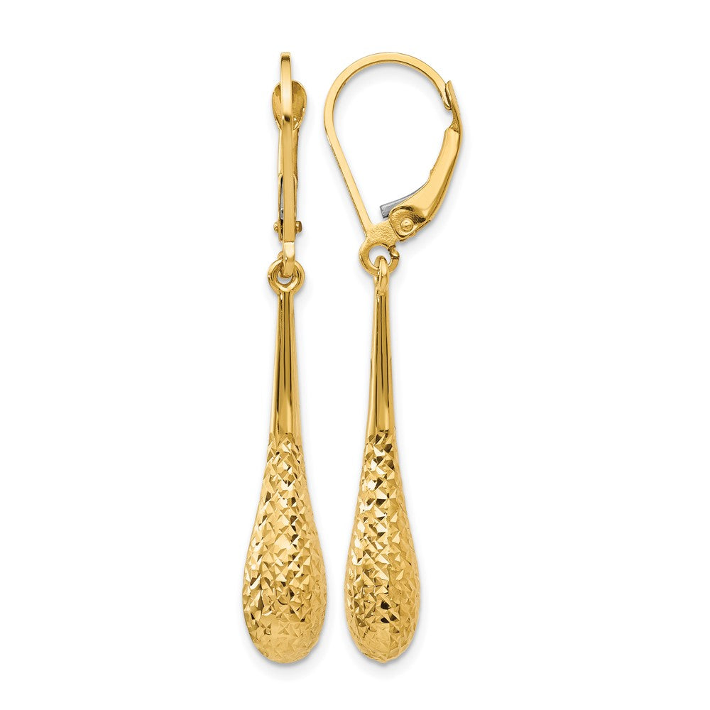 14K D/C Leverback Earrings, 44 x 5.5 mm