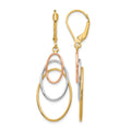 14K Tri-color Leverback Earrings, 45 x 15 mm