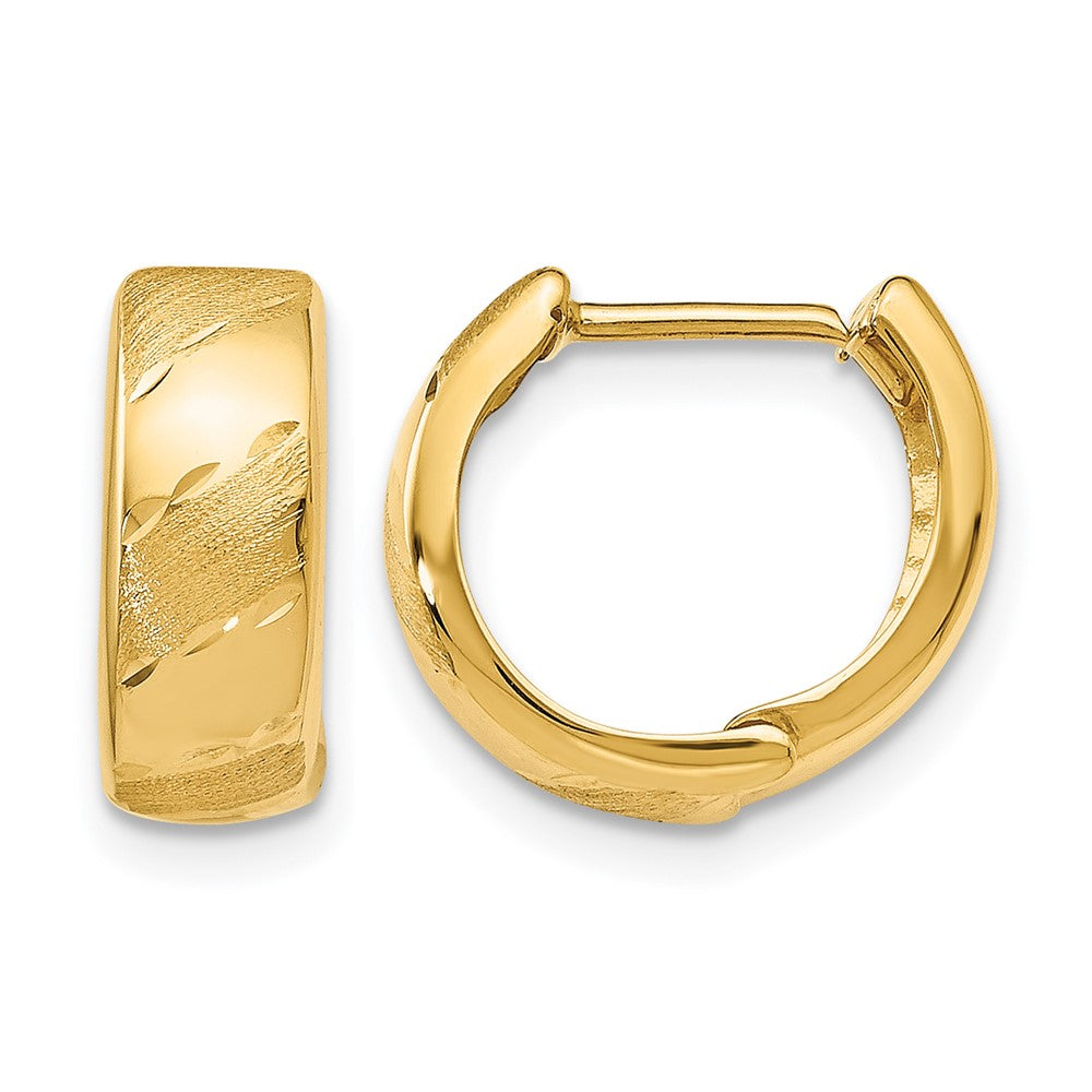14K Polished and Satin Hinged Hoop Earrings, 12 x 5 mm