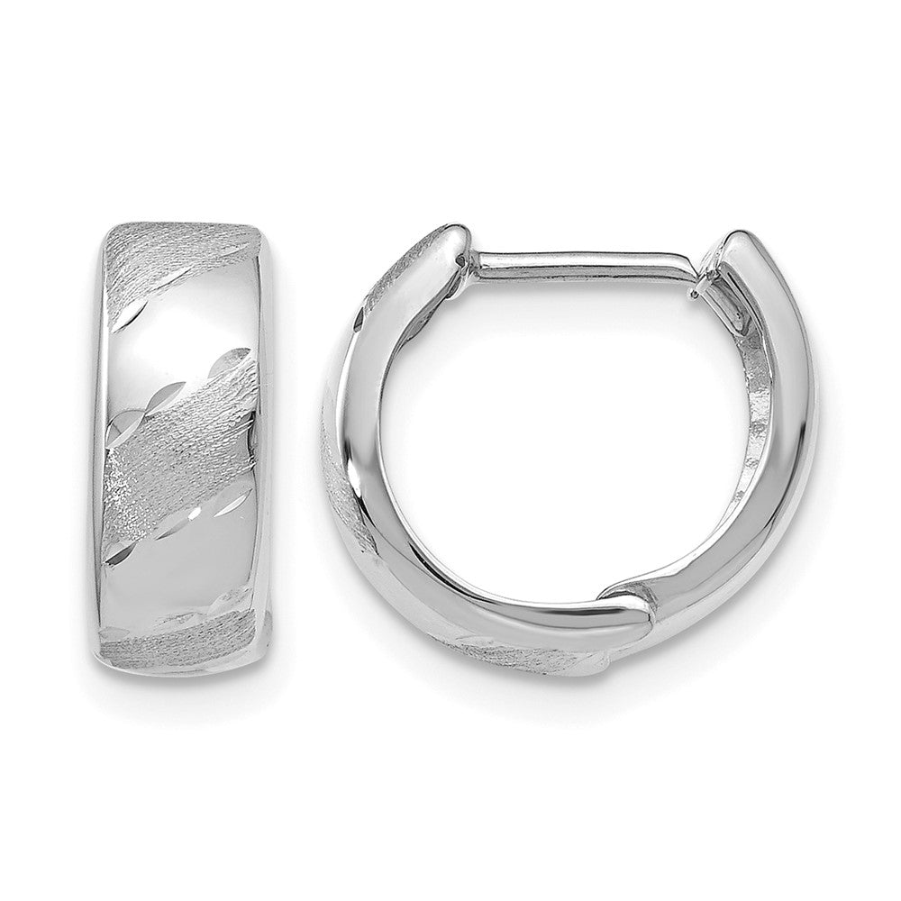 14K White Gold Polished and Satin Hinged Hoop Earrings, 12 x 5 mm