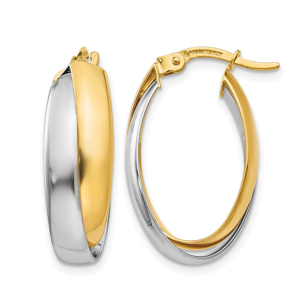14K Two-tone Polished Double Oval Hoop Earrings, 23 x 15 mm