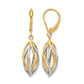 14K Two-tone Polished Leverback Earrings, 36 x 9 mm