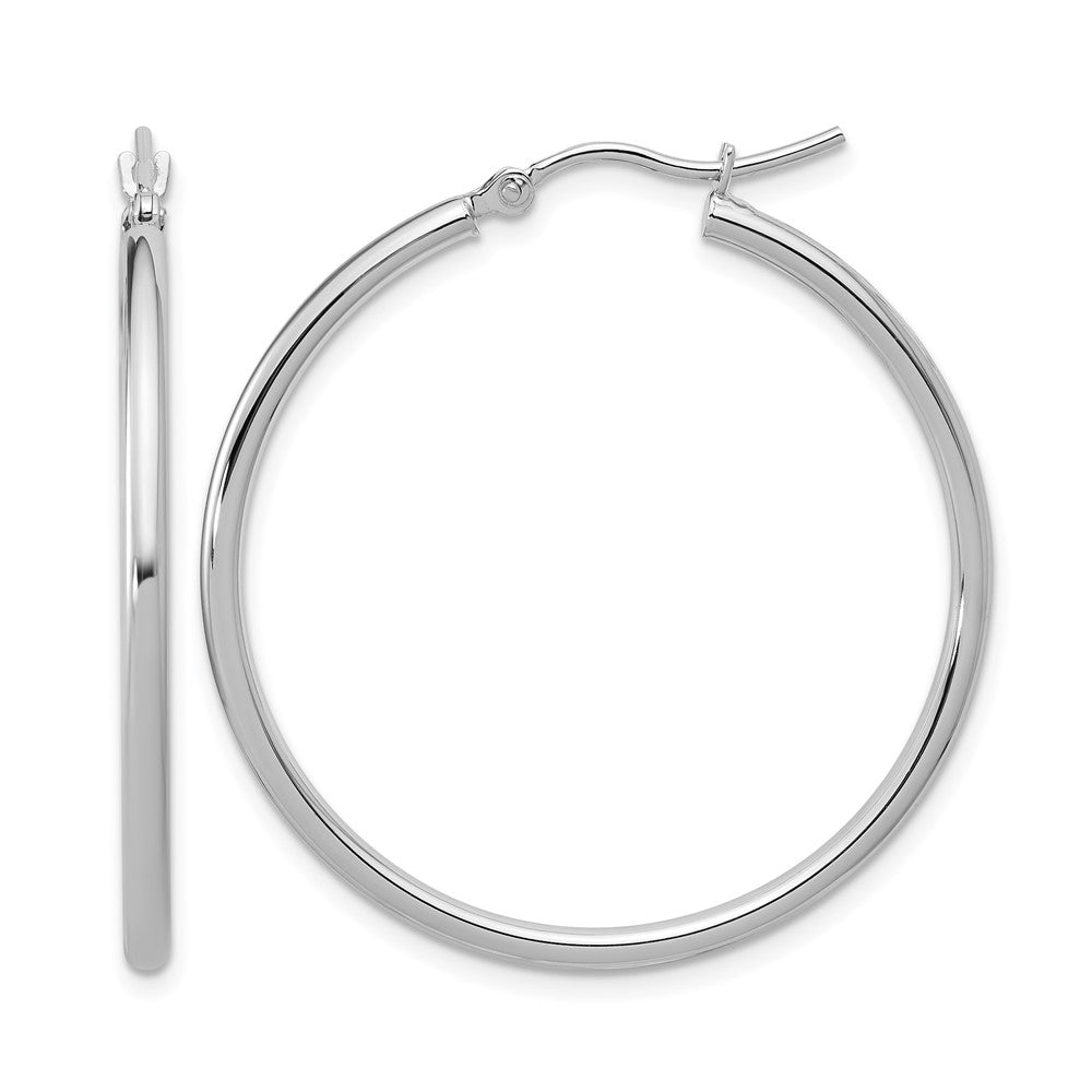 14K White Gold 2x35mm Hoop Earrings, 35 x 2 mm
