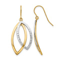 14K Two-tone Polished and Textured Shepherd Hook Earrings, 37 x 12 mm