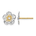 14K w/White Rhodium Polished and D/C Post Earrings, 10 x 10 mm