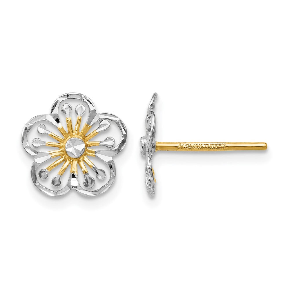 14K w/White Rhodium Polished and D/C Post Earrings, 10 x 10 mm
