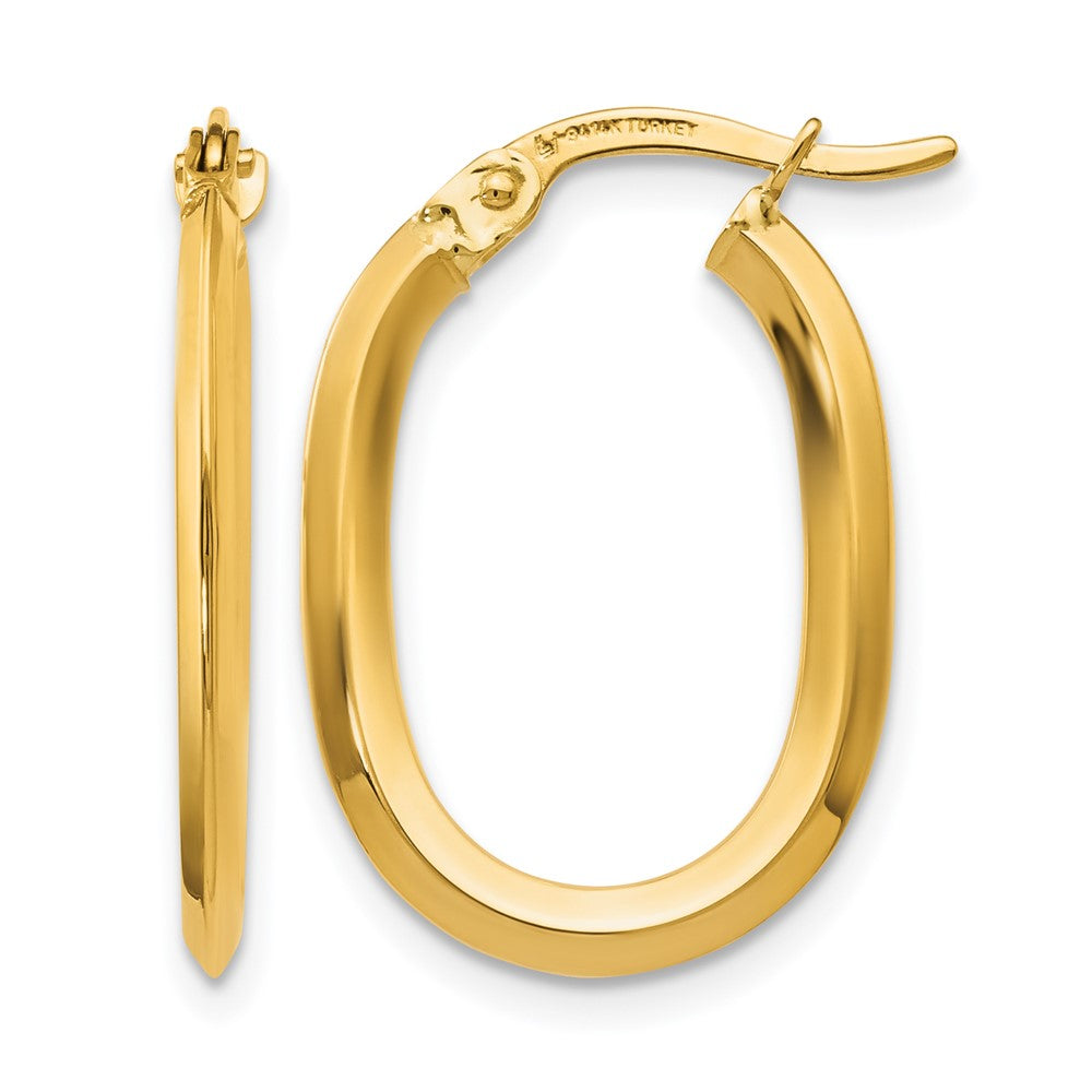 14K Polished Oval Hinged Hoop Earrings, 22 x 15 mm