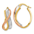 14K Tri-color Polished and Brushed Fancy Hoop Earrings, 26 x 20 mm