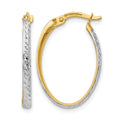 14K w/White Rhodium D/C Oval Hoop Earrings, 24 x 17 mm